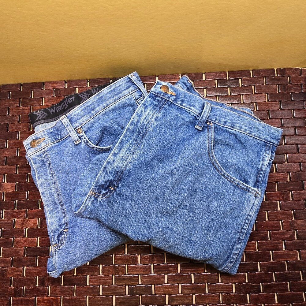 2 Pair Men's Blue Jeans 40X30 Wrangler / Rustler No Fraying Read Desc. (MM-20)